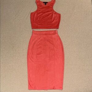 Forever 21 Faux Suede Pink Midi Pencil Skirt Set